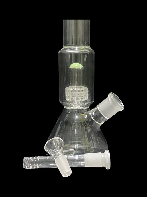 11" 14mm Beaker W/ Matrix Perc & Green Accents