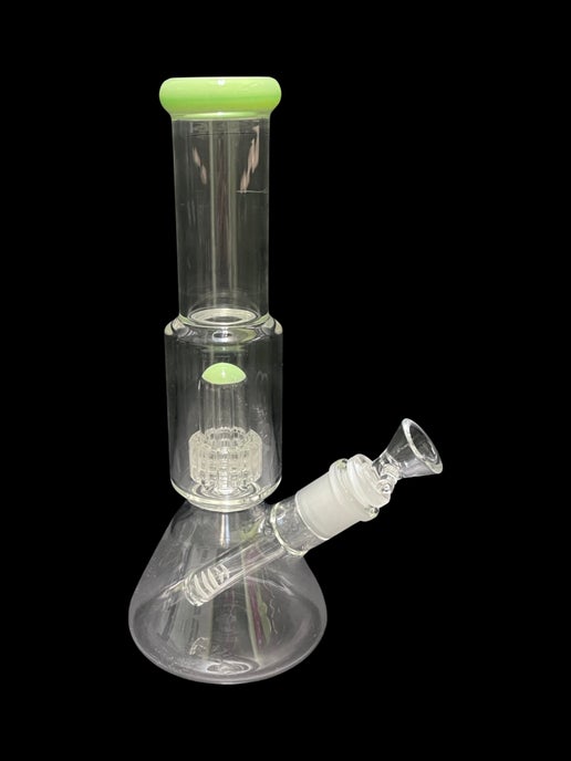 11" 14mm Beaker W/ Matrix Perc & Green Accents
