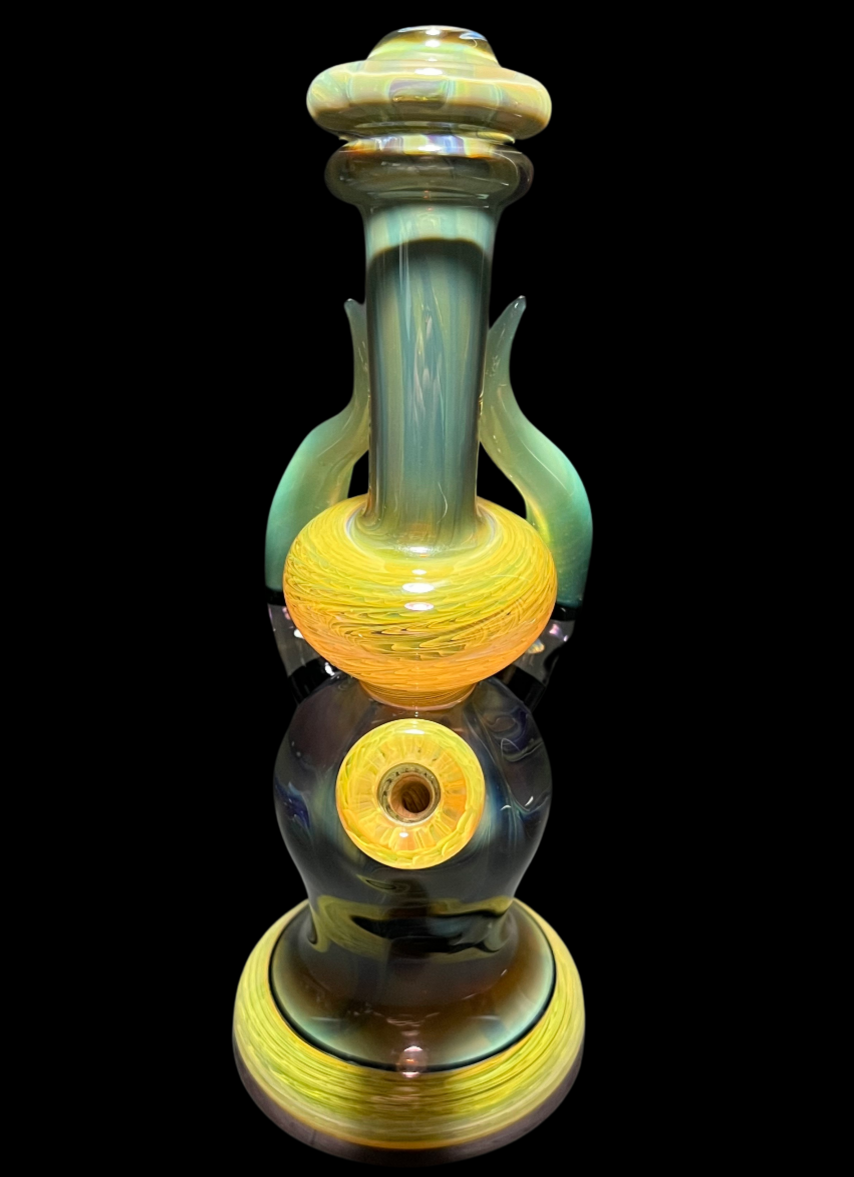 HipposGlass - Silver Fume With Marbles & Horns Worked Jammer