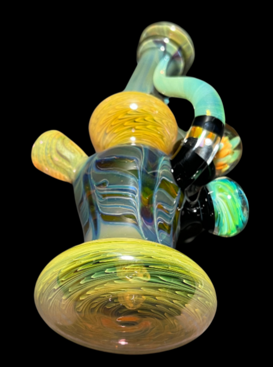 HipposGlass - Silver Fume With Marbles & Horns Worked Jammer