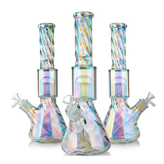 14" Beaker Bong with Ice Catcher & 10 Arms Perc - Rainbow